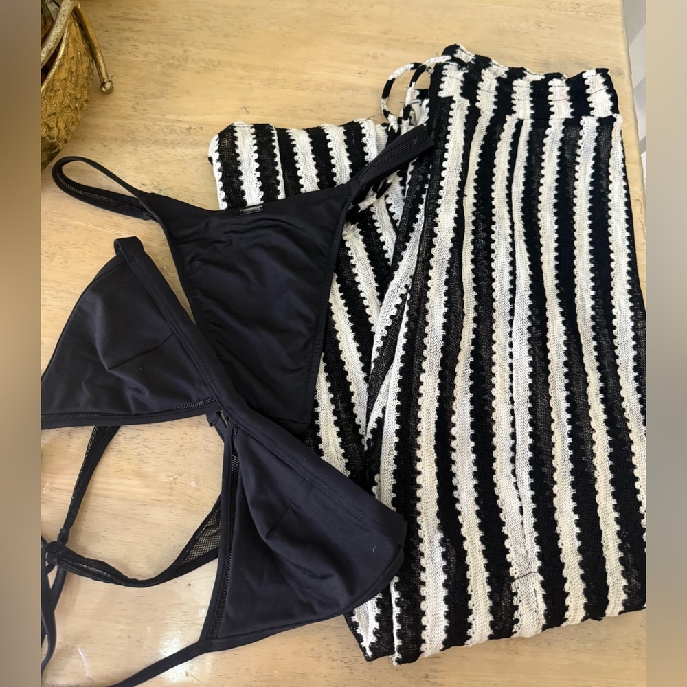 Victoria’s Secret swim bikini and crochet wide leg drawstring pant coverup